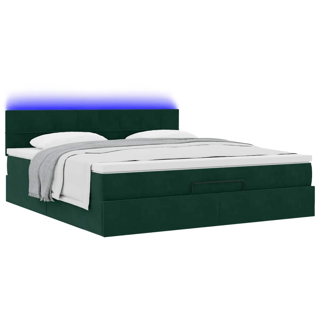 vidaXL Ottoman-Bett mit Matratze & LEDs Dunkelgrün 160x200 cm Samt