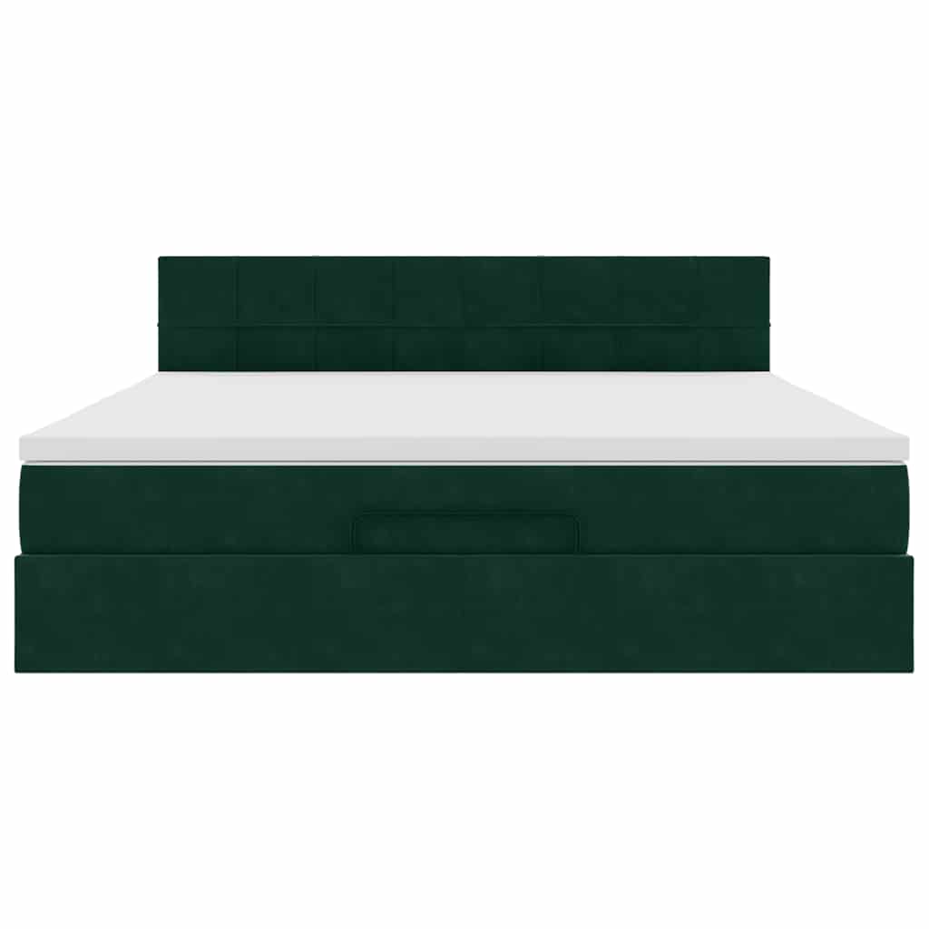 vidaXL Ottoman-Bett mit Matratze & LEDs Dunkelgrün 160x200 cm Samt