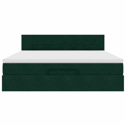 vidaXL Ottoman-Bett mit Matratze & LEDs Dunkelgrün 160x200 cm Samt
