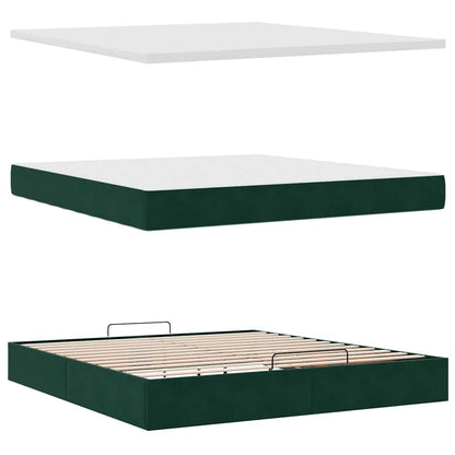 vidaXL Ottoman-Bett mit Matratze & LEDs Dunkelgrün 160x200 cm Samt