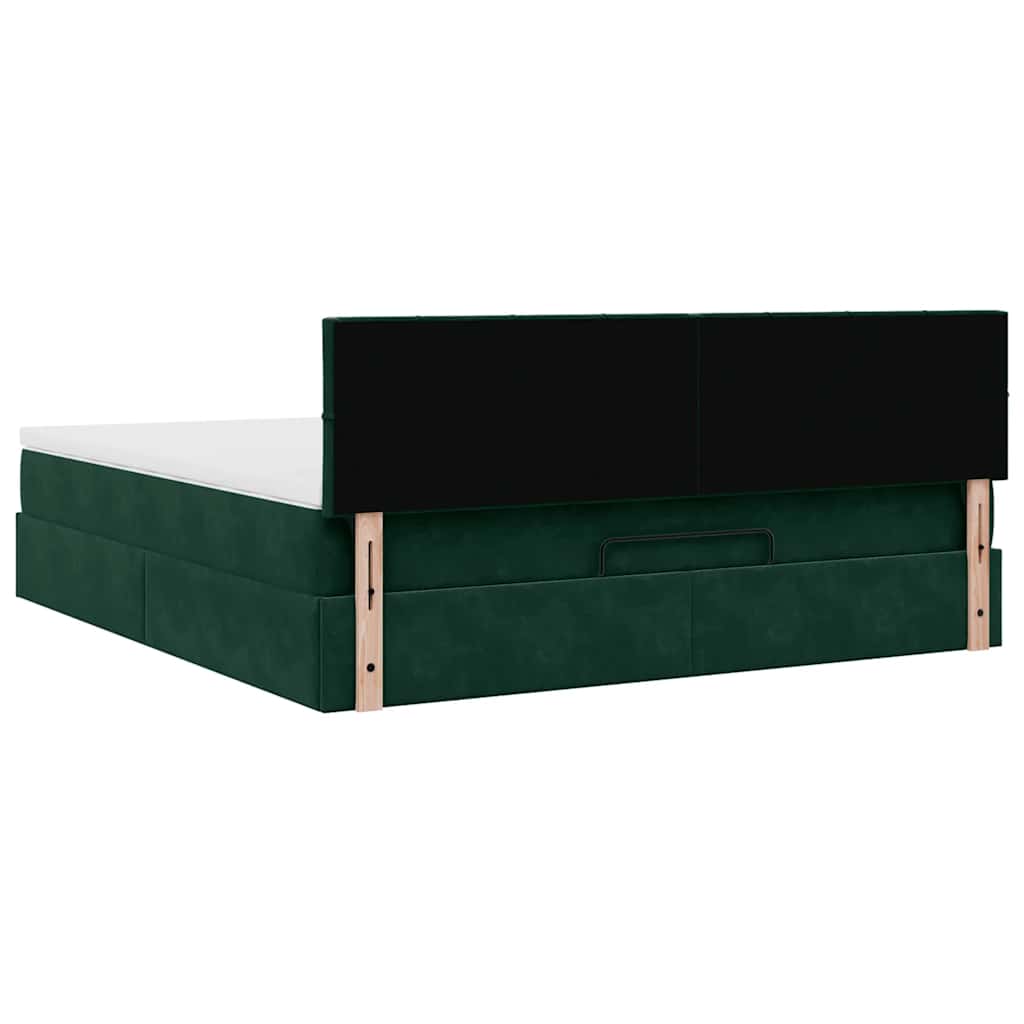 vidaXL Ottoman-Bett mit Matratze & LEDs Dunkelgrün 160x200 cm Samt