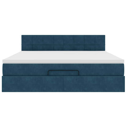vidaXL Ottoman-Bett mit Matratze & LEDs Dunkelblau 160x200 cm Samt