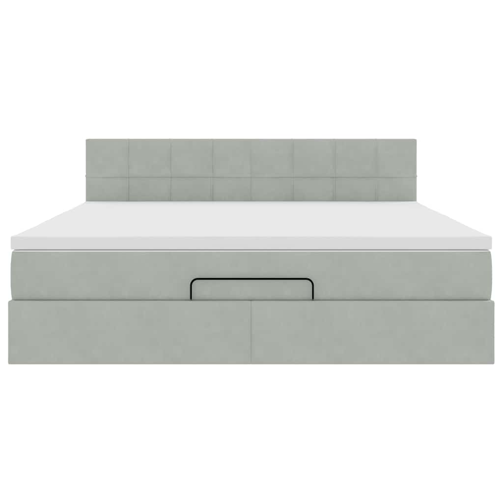 vidaXL Ottoman-Bett mit Matratze & LEDs Hellgrau 180x200 cm Samt