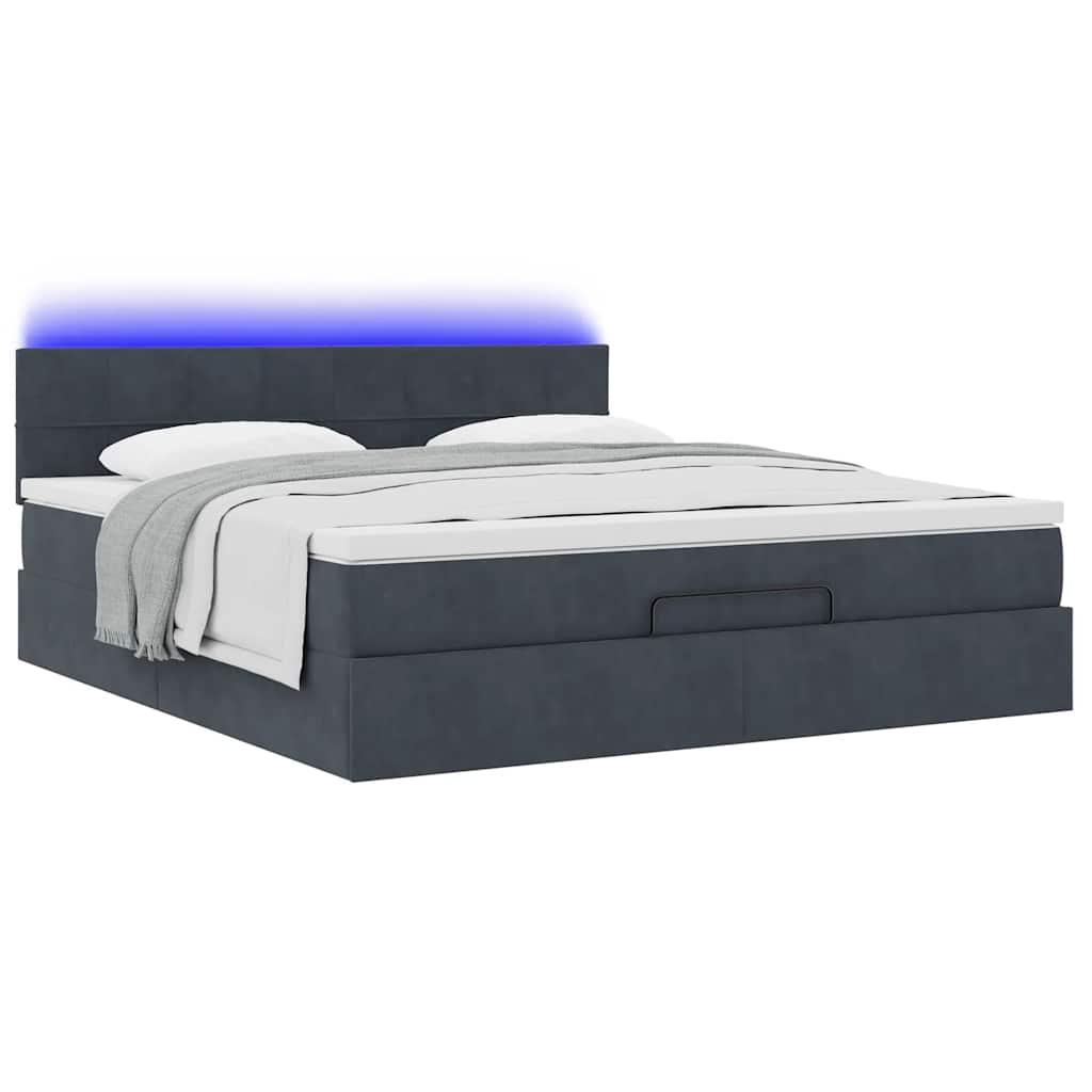 vidaXL Ottoman-Bett mit Matratze & LEDs Dunkelgrau 180x200 cm Samt