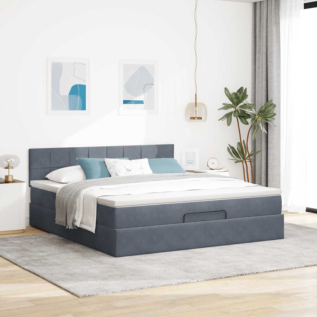 vidaXL Ottoman-Bett mit Matratze & LEDs Dunkelgrau 180x200 cm Samt