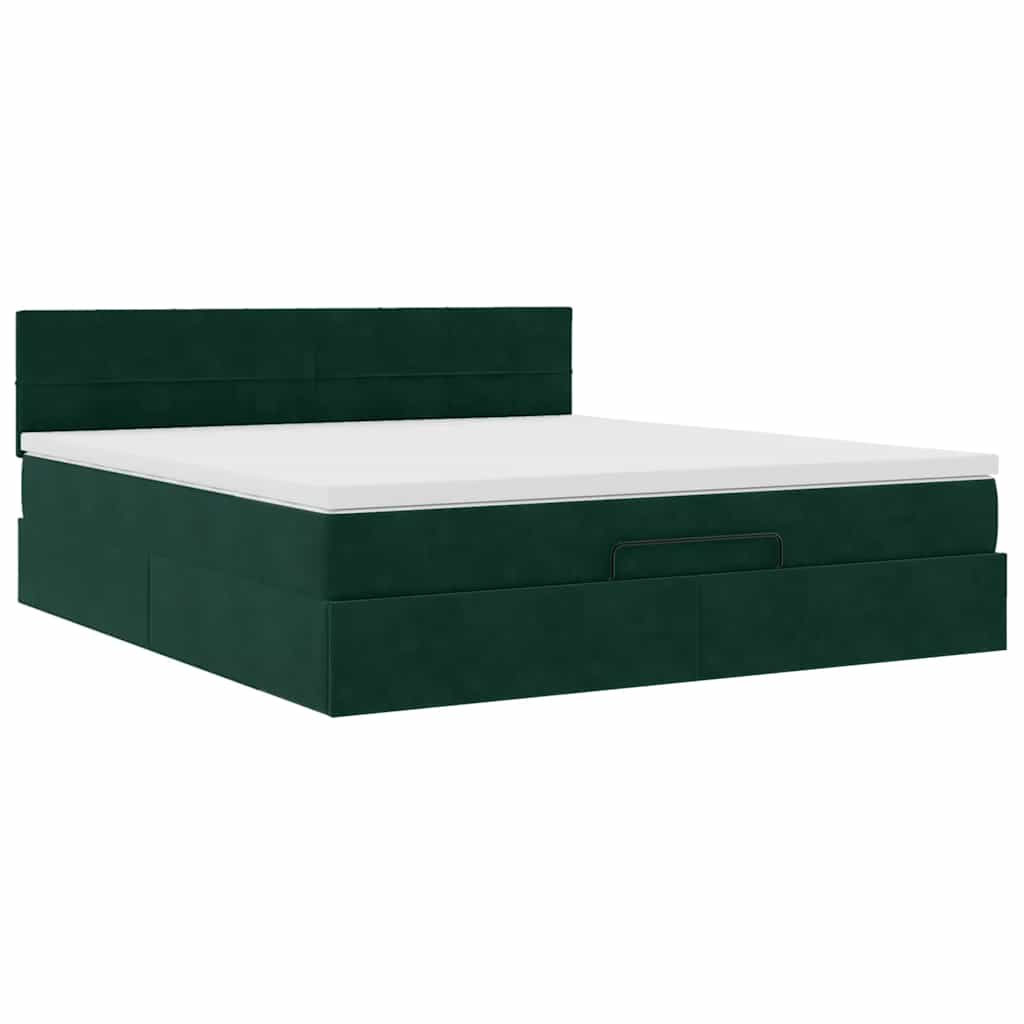 vidaXL Ottoman-Bett mit Matratze & LEDs Dunkelgrün 180x200 cm Samt