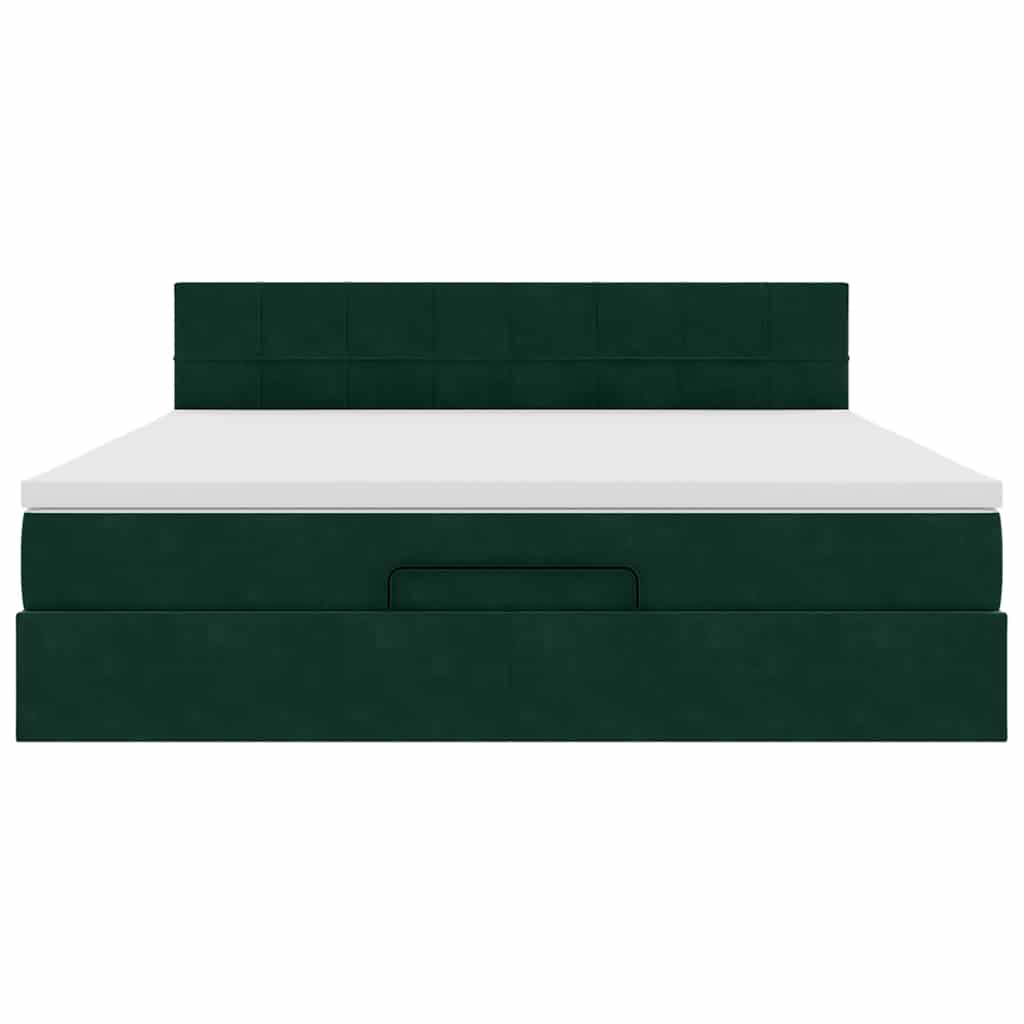 vidaXL Ottoman-Bett mit Matratze & LEDs Dunkelgrün 180x200 cm Samt
