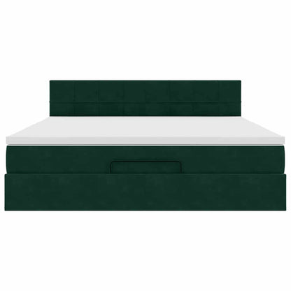 vidaXL Ottoman-Bett mit Matratze & LEDs Dunkelgrün 180x200 cm Samt