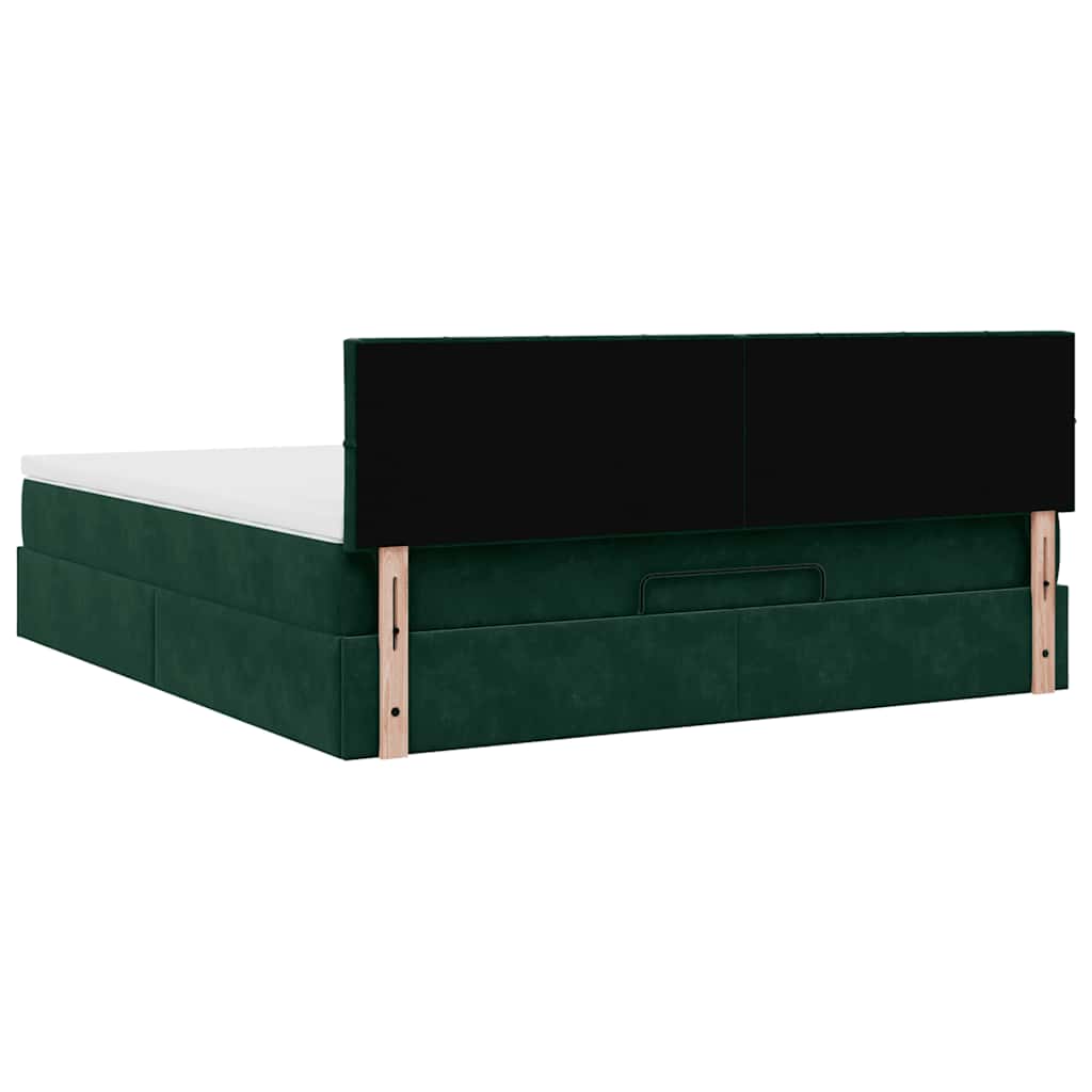 vidaXL Ottoman-Bett mit Matratze & LEDs Dunkelgrün 180x200 cm Samt