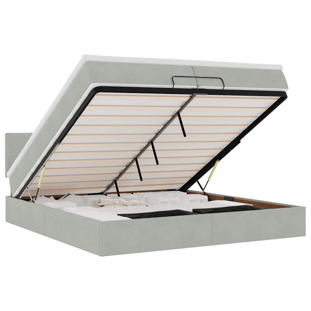 Ottoman-Bett mit Matratzen & LEDs Hellgrau 200x200 cm Samt