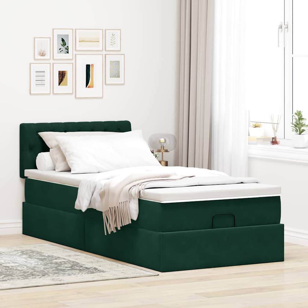 vidaXL Ottomane Bett mit Matratze & LEDs Dunkelgrün 80x200 cm Samt