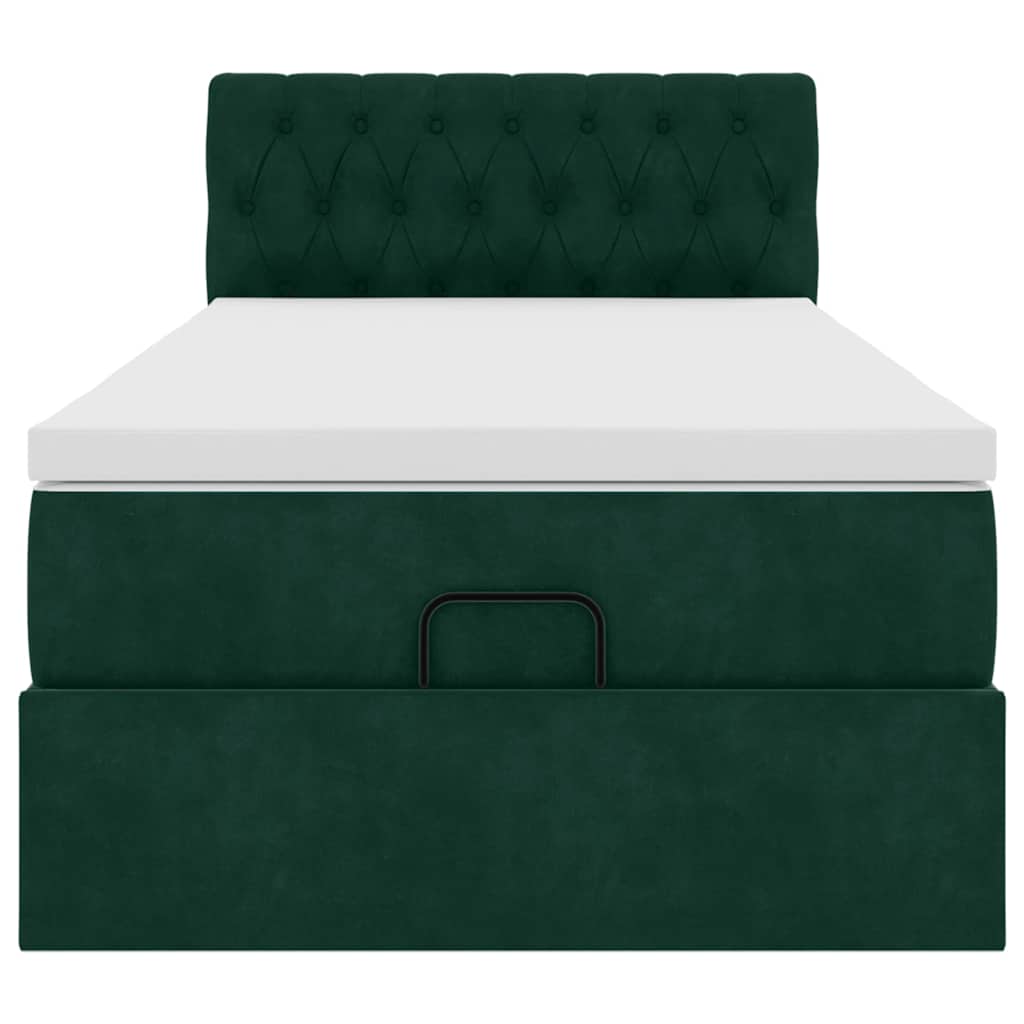Ottomane Bett mit Matratze & LEDs Dunkelgrün 80x200 cm Samt