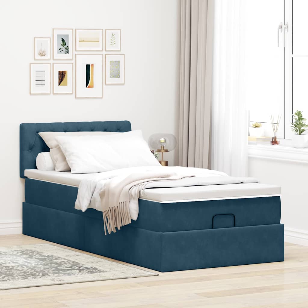 vidaXL Lit ottoman avec matelas et LED Bleu foncé 80x200 cm Velours