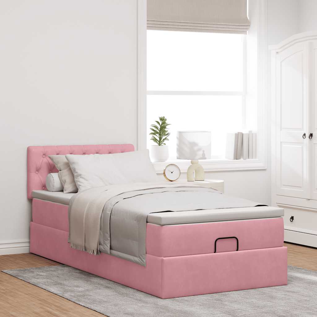 vidaXL Ottomane Bett mit Matratze & LEDs Rosa 80x200 cm Samt