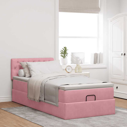 vidaXL Ottomane Bett mit Matratze & LEDs Rosa 80x200 cm Samt