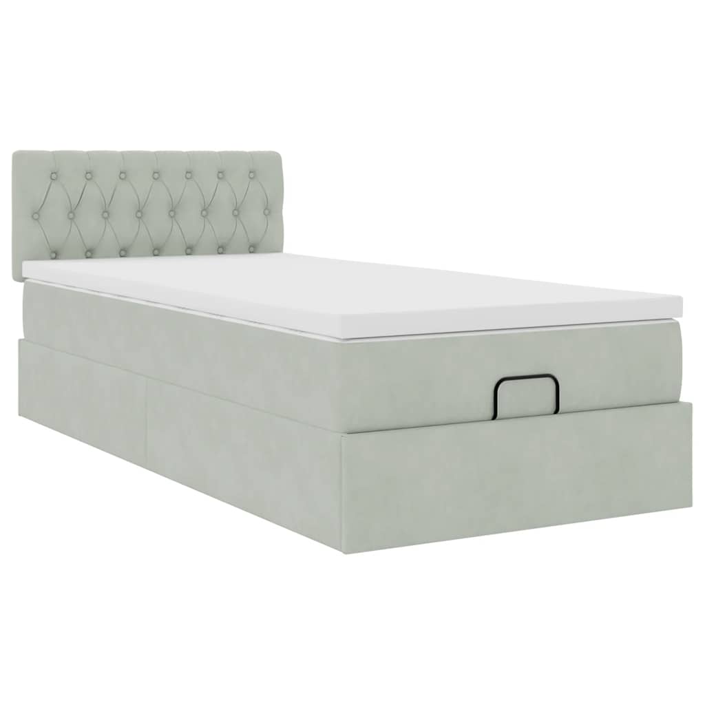 vidaXL Ottoman-Bett mit Matratze & LEDs Hellgrau 90x190 cm Samt