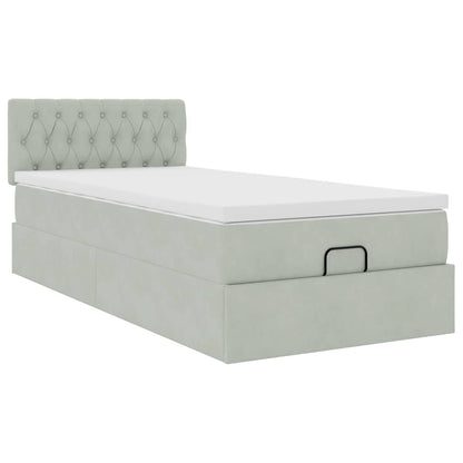 vidaXL Ottoman-Bett mit Matratze & LEDs Hellgrau 90x190 cm Samt