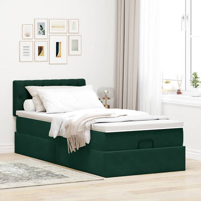 vidaXL Ottoman-Bett mit Matratze & LEDs Dunkelgrün 90x190 cm Samt