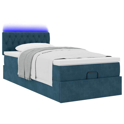 Ottoman-Bett mit Matratze & LEDs Dunkelblau 90x190 cm Samt
