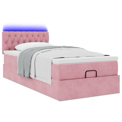 vidaXL Ottoman-Bett mit Matratze & LEDs Rosa 90x190 cm Samt