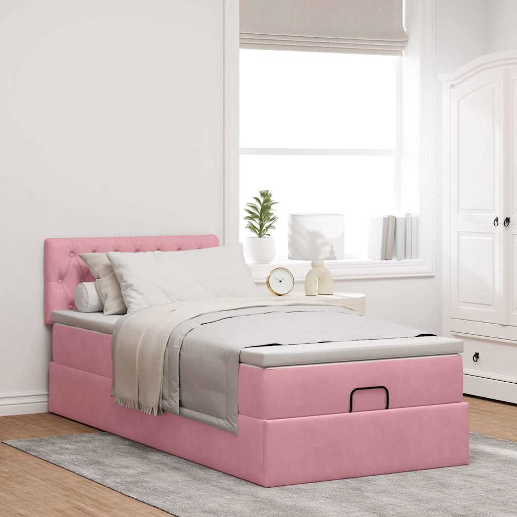 vidaXL Ottoman-Bett mit Matratze & LEDs Rosa 90x190 cm Samt