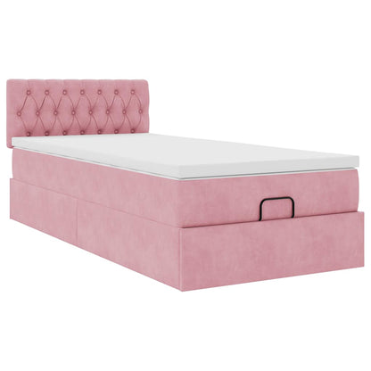 vidaXL Ottoman-Bett mit Matratze & LEDs Rosa 90x190 cm Samt