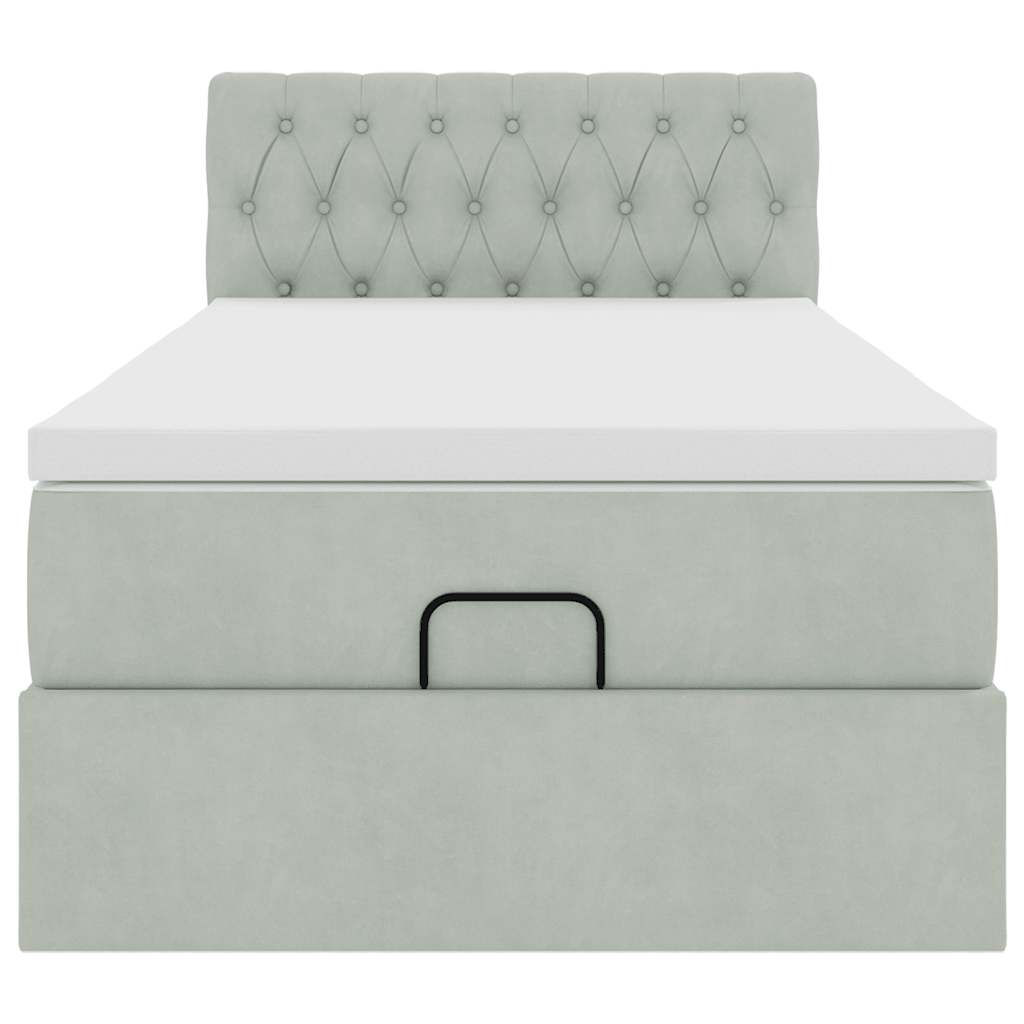vidaXL Ottoman-Bett mit Matratze & LEDs Hellgrau 90x200 cm Samt