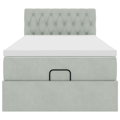 vidaXL Ottoman-Bett mit Matratze & LEDs Hellgrau 90x200 cm Samt