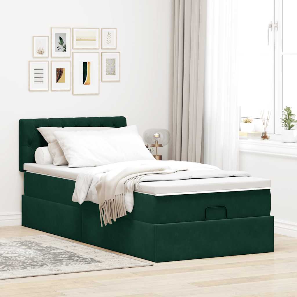 vidaXL Ottomane Bett mit Matratze & LEDs Dunkelgrün 90x200 cm Samt