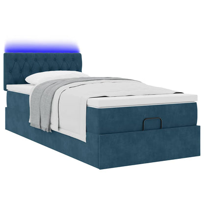 Ottoman-Bett mit Matratze & LEDs Dunkelblau 90x200 cm Samt