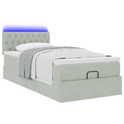 Ottoman-Bett mit Matratze & LEDs Hellgrau 100x200 cm Samt