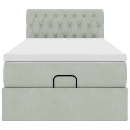 Ottoman-Bett mit Matratze & LEDs Hellgrau 100x200 cm Samt