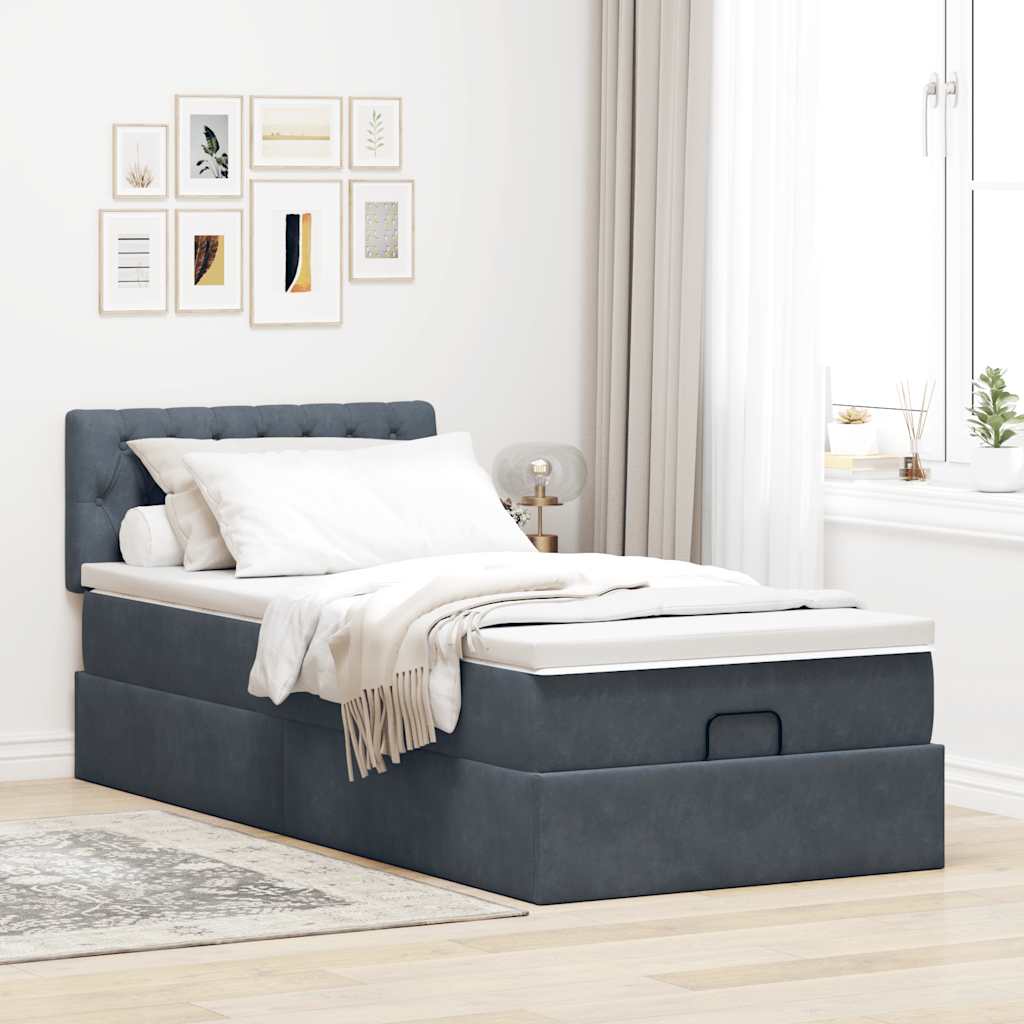 vidaXL Ottoman-Bett mit Matratze & LEDs Dunkelgrau 100x200 cm Samt