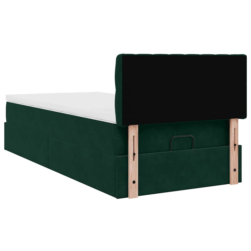 Ottoman-Bett mit Matratze & LEDs Dunkelgrün 100x200 cm Samt