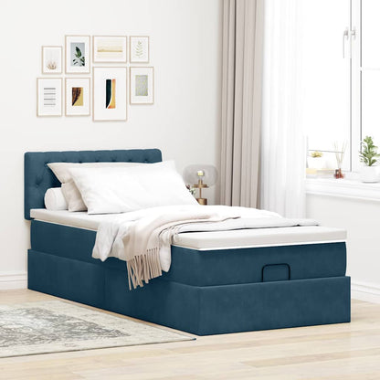 vidaXL Ottoman-Bett mit Matratze & LEDs Dunkelblau 100x200 cm Samt