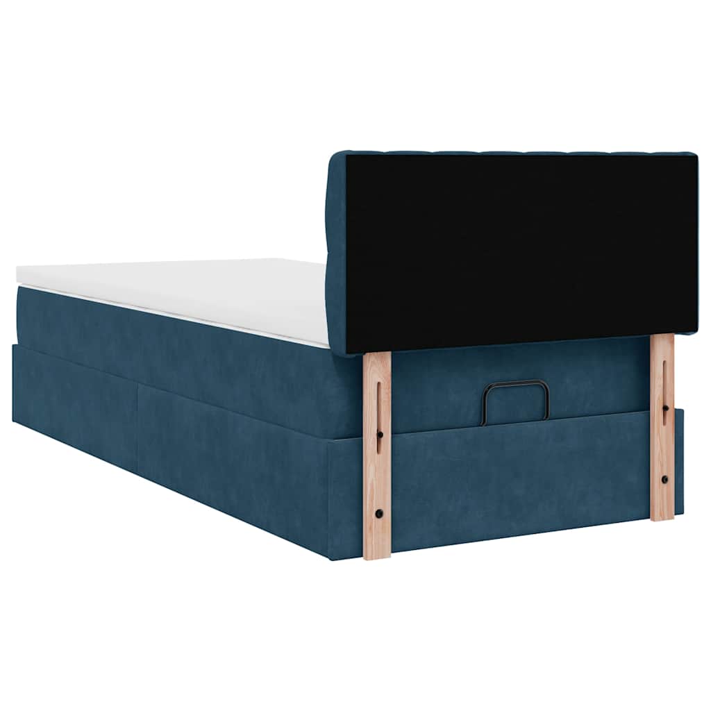 Ottoman-Bett mit Matratze & LEDs Dunkelblau 100x200 cm Samt