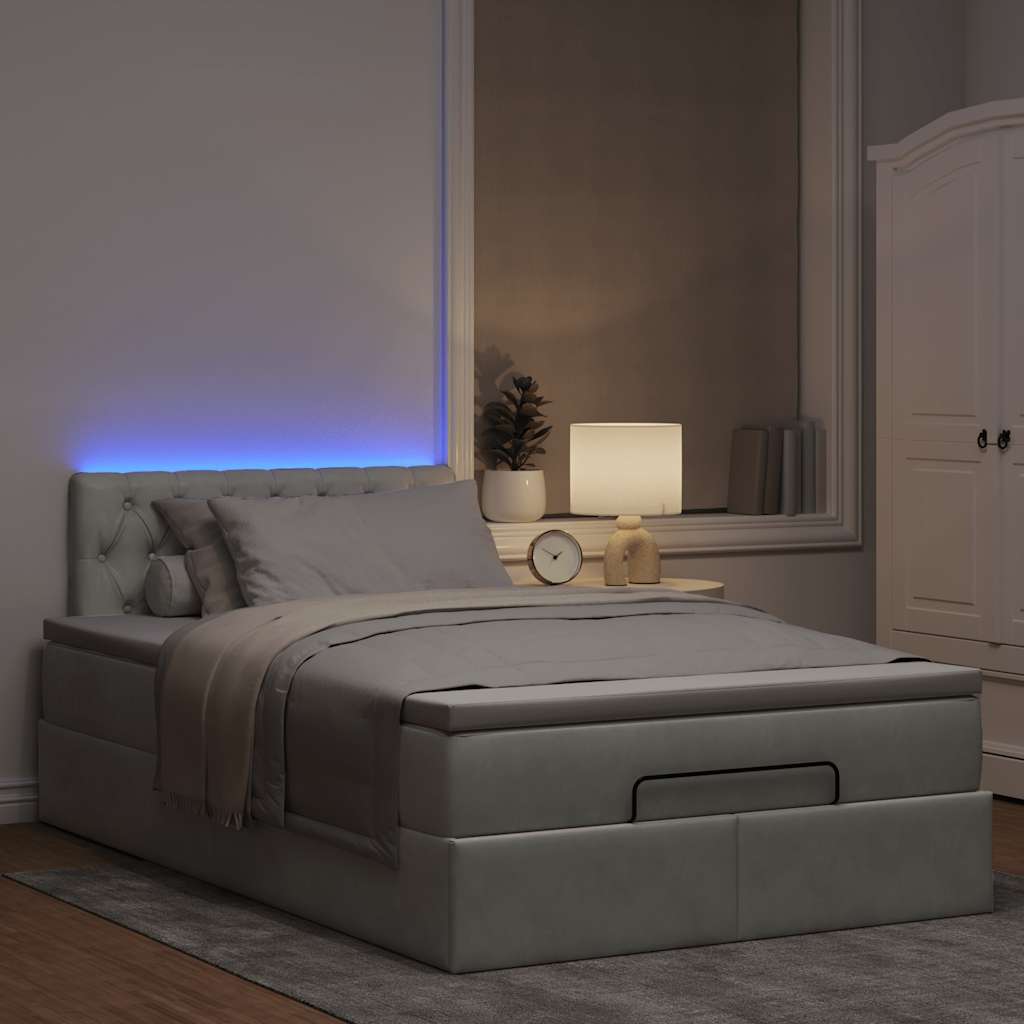 vidaXL Ottomane Bett mit Matratze & LEDs Hellgrau 120x190 cm Samt