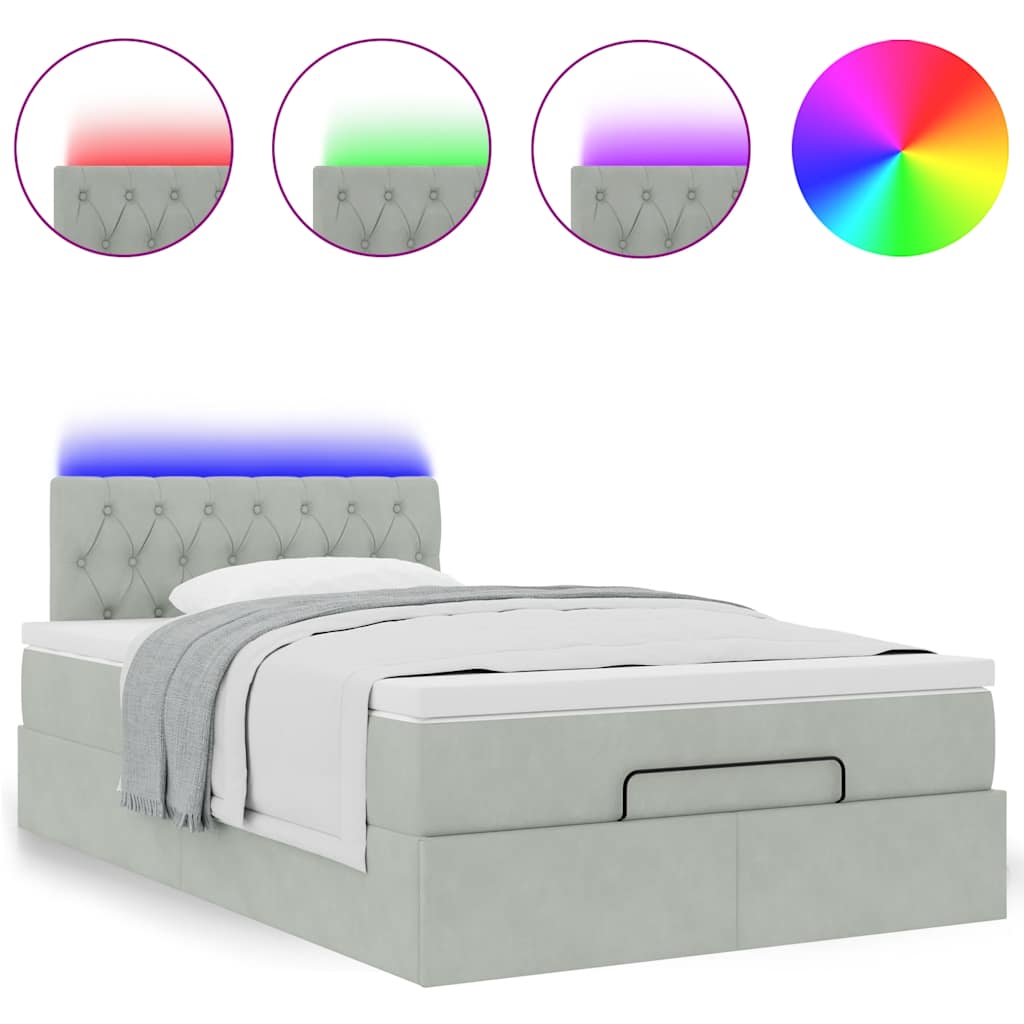 vidaXL Ottomane Bett mit Matratze & LEDs Hellgrau 120x190 cm Samt