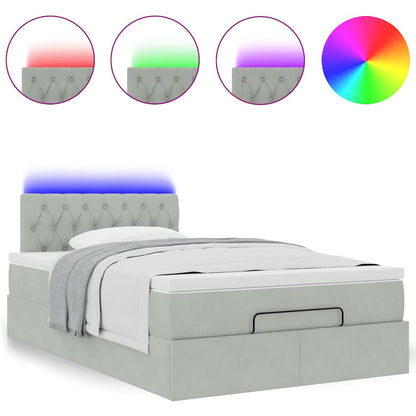 vidaXL Ottomane Bett mit Matratze & LEDs Hellgrau 120x190 cm Samt