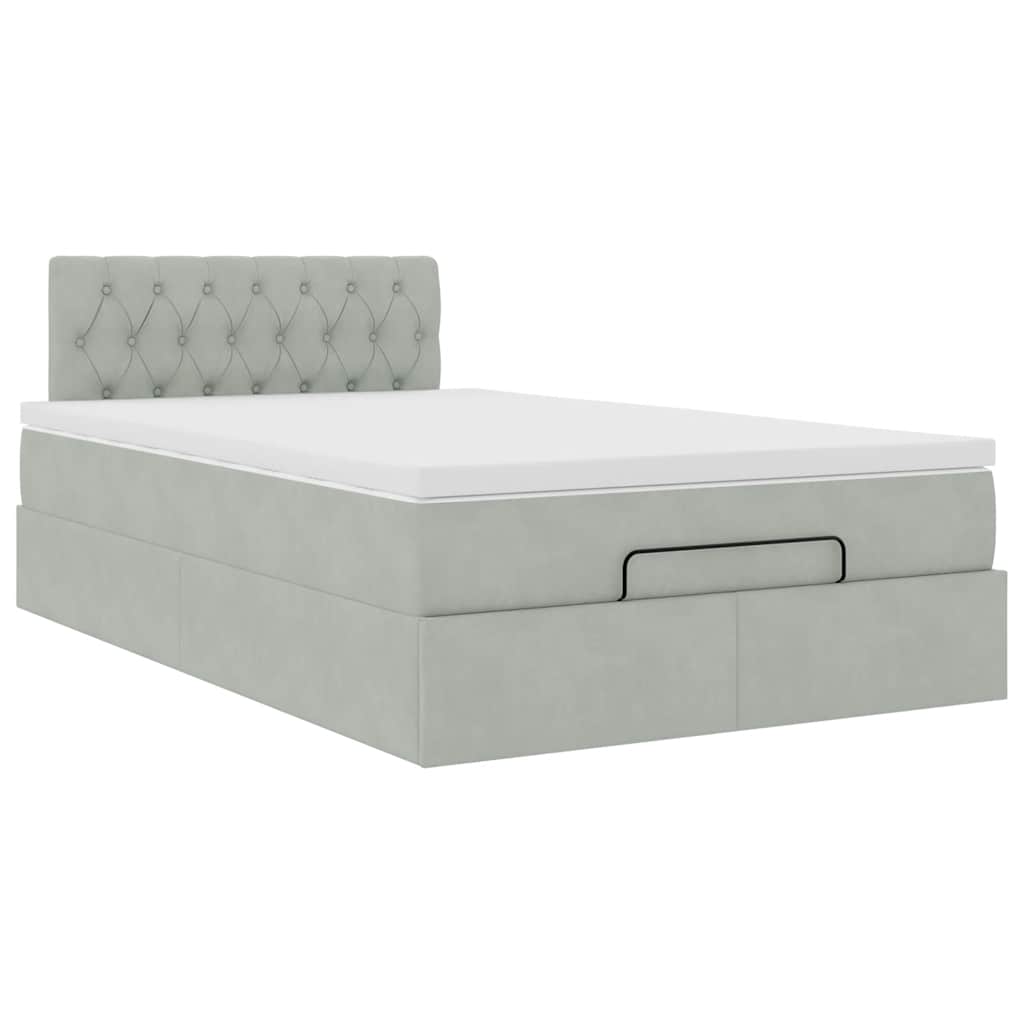 vidaXL Ottomane Bett mit Matratze & LEDs Hellgrau 120x190 cm Samt