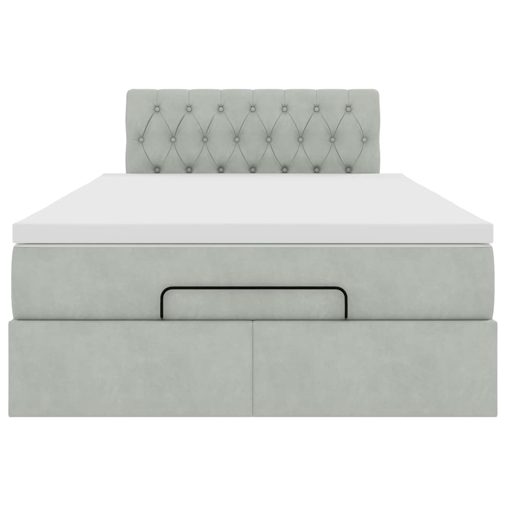 vidaXL Ottomane Bett mit Matratze & LEDs Hellgrau 120x190 cm Samt
