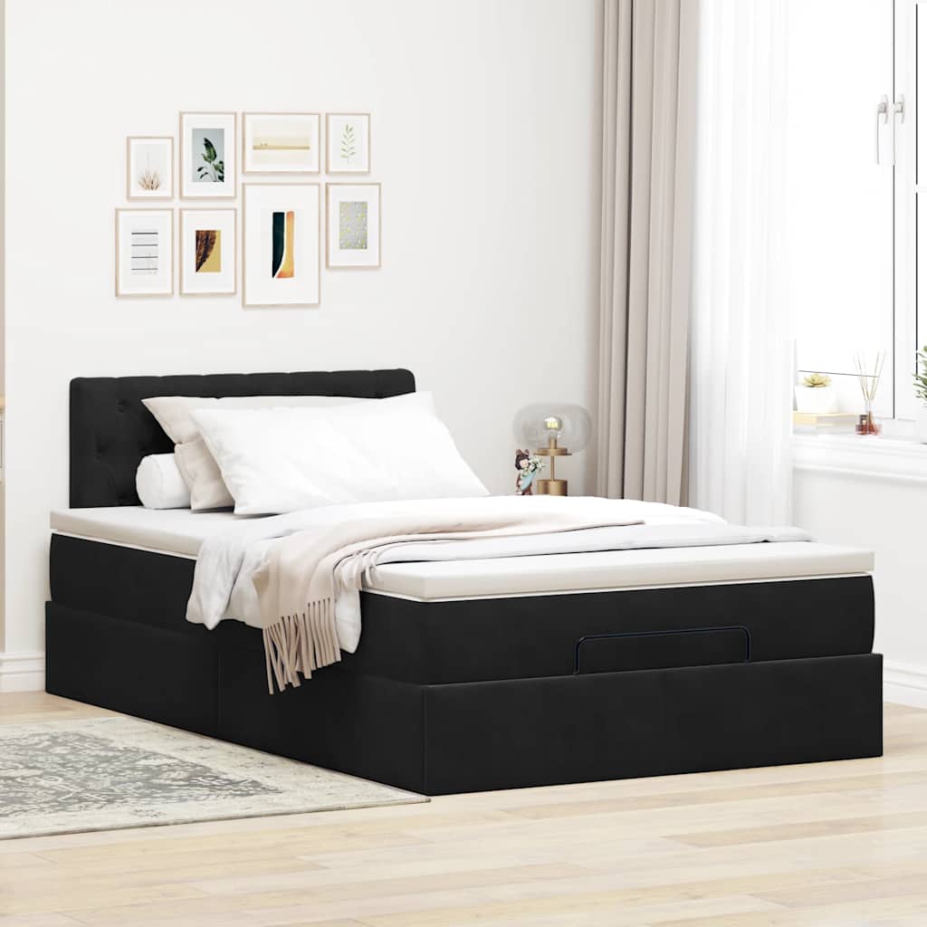 vidaXL Ottomane Bett mit Matratze & LEDs Schwarz 120x190 cm Samt