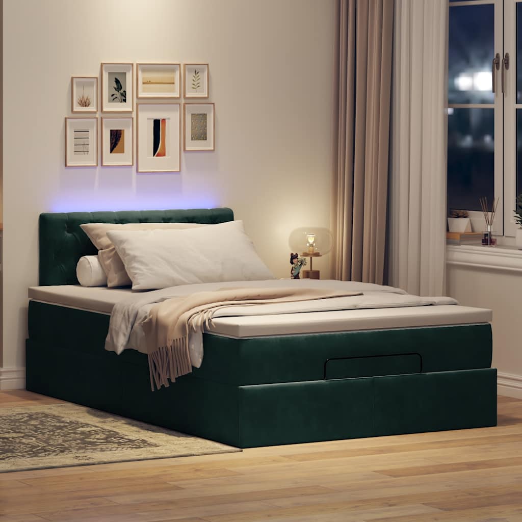 vidaXL Ottomane Bett mit Matratze & LEDs Dunkelgrün 120x190 cm Samt