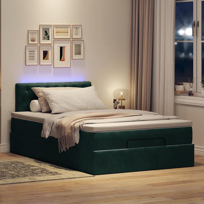 vidaXL Ottomane Bett mit Matratze & LEDs Dunkelgrün 120x190 cm Samt