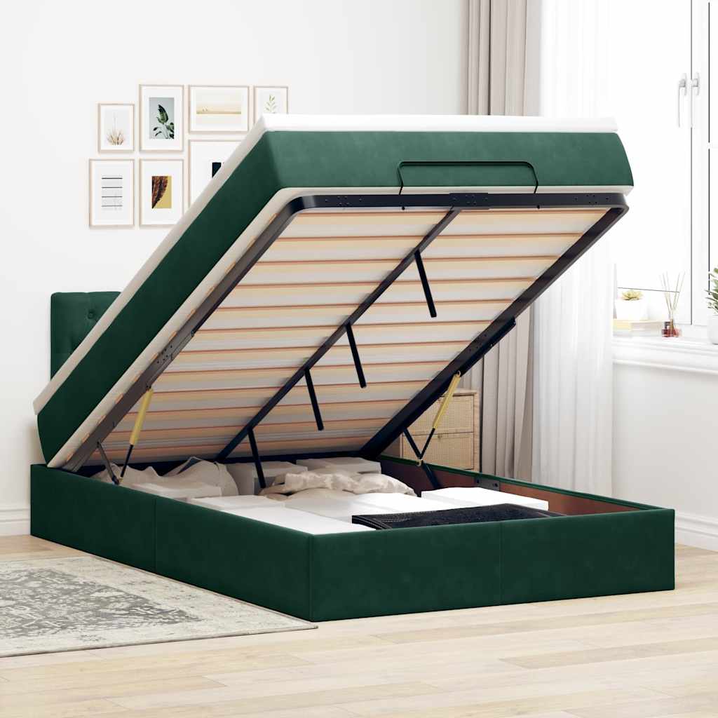 vidaXL Ottomane Bett mit Matratze & LEDs Dunkelgrün 120x190 cm Samt