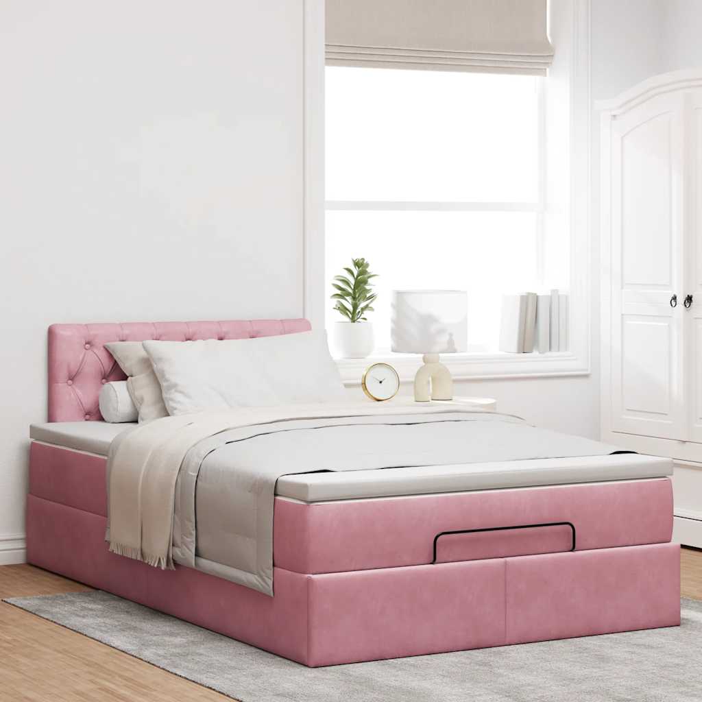 vidaXL Ottomane Bett mit Matratze & LEDs Rosa 120x190 cm Samt