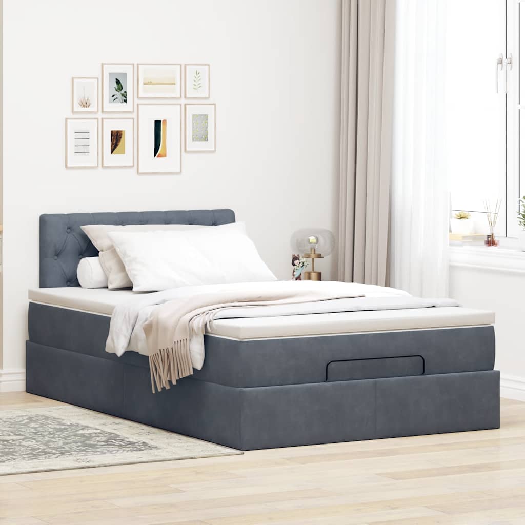 vidaXL Ottoman-Bett mit Matratze & LEDs Dunkelgrau 120x200 cm Samt