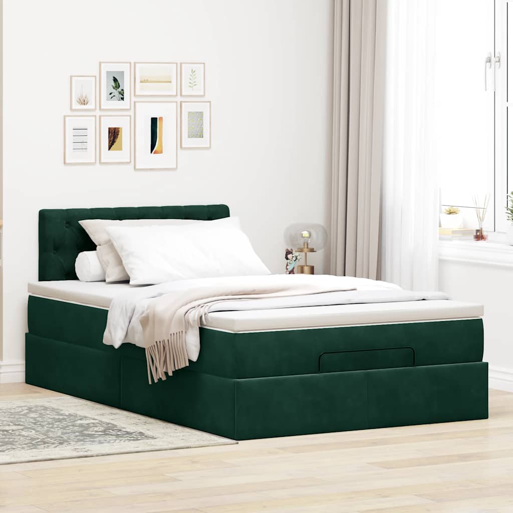 vidaXL Ottoman-Bett mit Matratze & LEDs Dunkelgrün 120x200 cm Samt