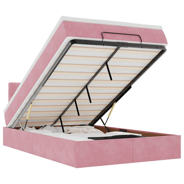 vidaXL Lit Ottoman avec matelas et LED Rose 120x200 cm Velours