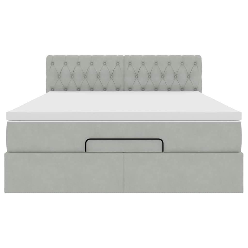 vidaXL Ottoman-Bett mit Matratze & LEDs Hellgrau 140x190 cm Samt